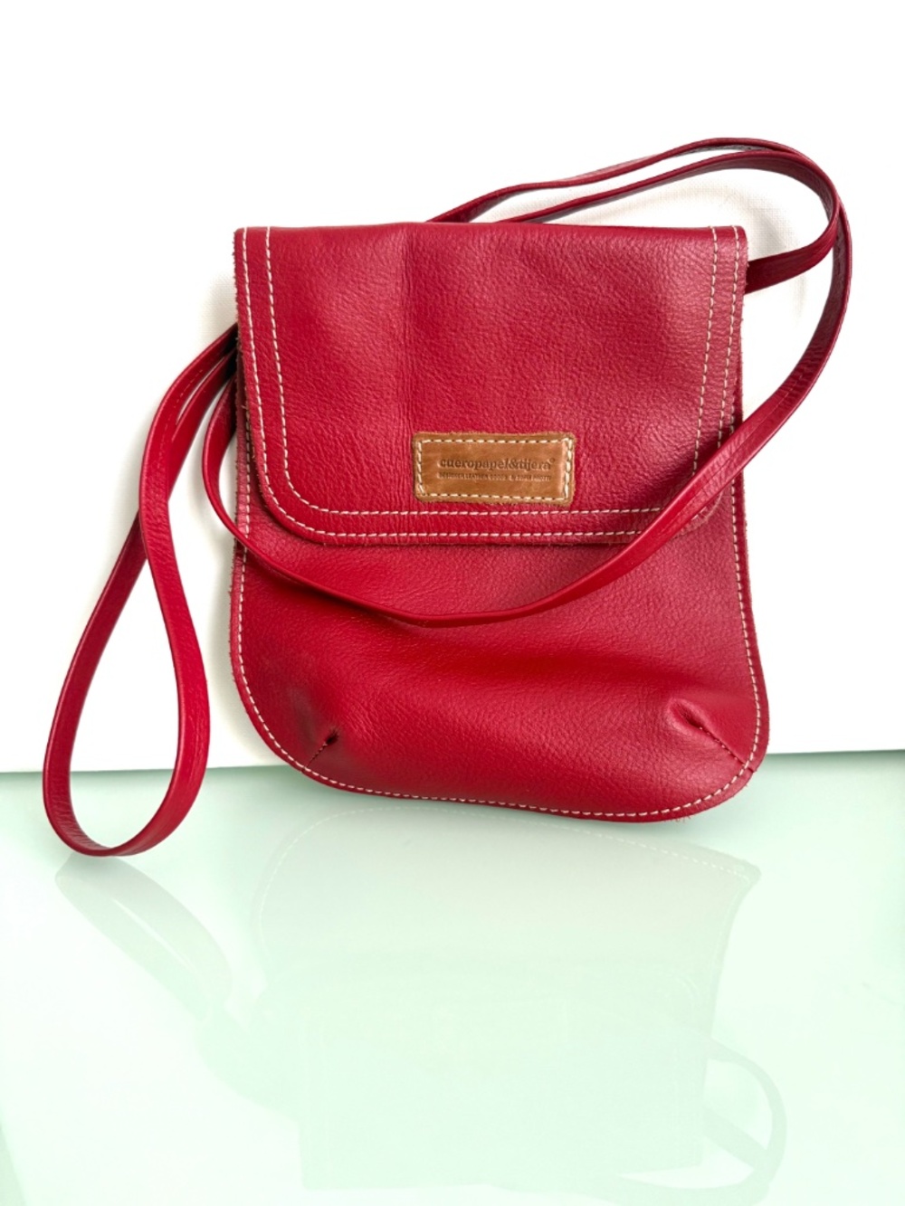 Cueropapel & Tijera Red Leather Crossbody Bag Genuine Leather Minimalist